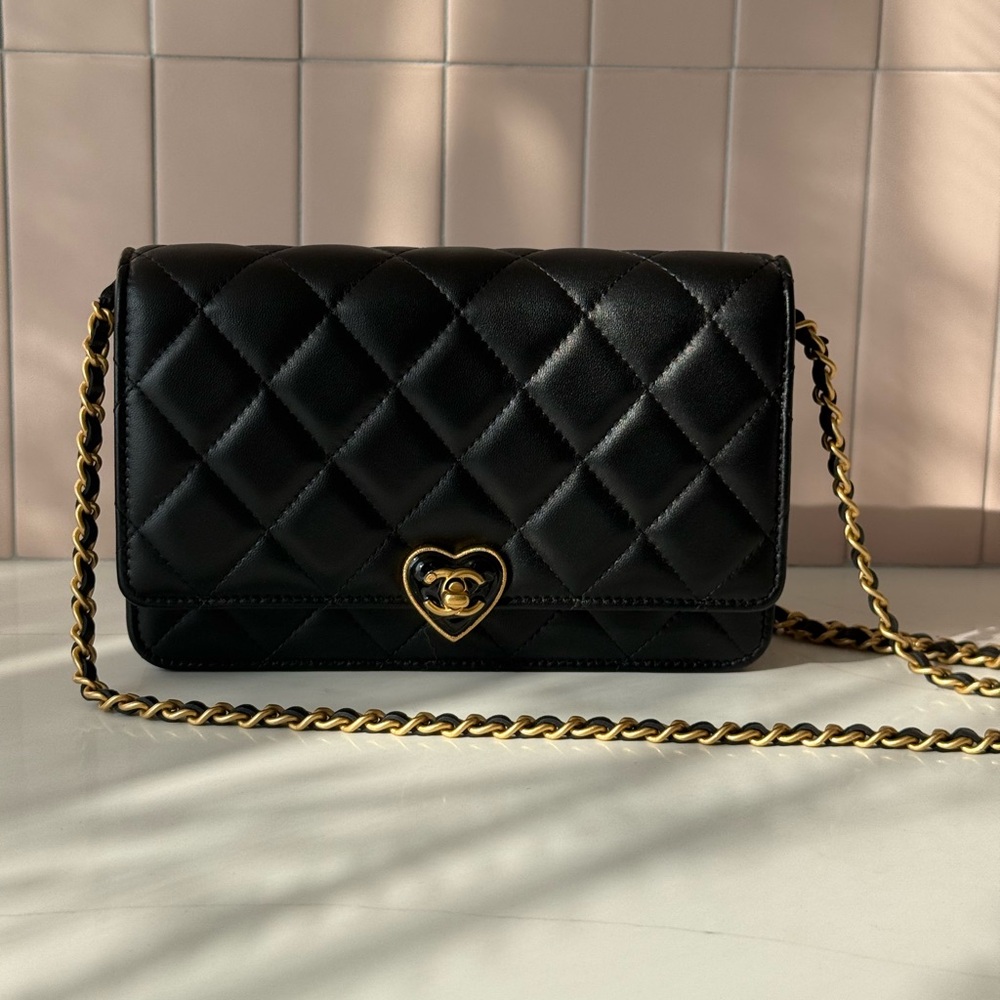 Chanel Heart Locket Wallet on Chain Leather Quilted Crossbody Bag 23S Coco Love